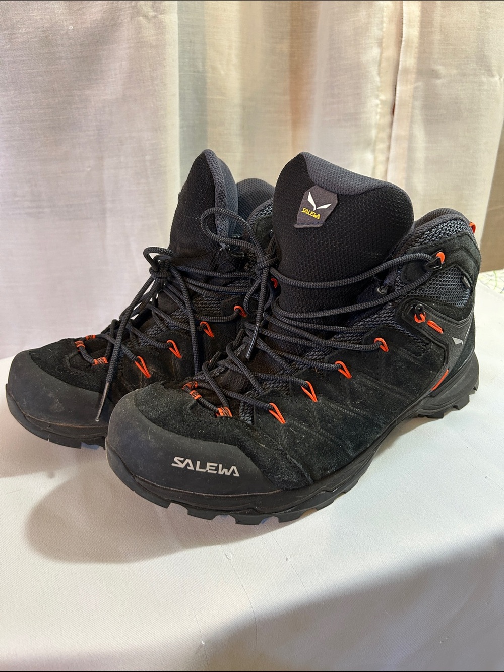 Salewa Men's Black Mid-Cut Hiking Boots with Orange Accents